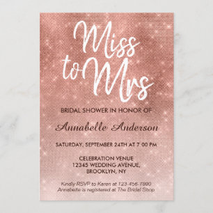 Invitation Mlle à Mme Pink Rose Rose Gold Shimmer Fête des ma