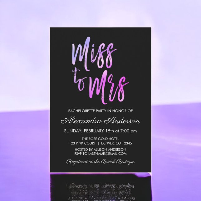 Invitation Mlle à Mme Purple Pink Bachelorette Party (Créateur téléchargé)