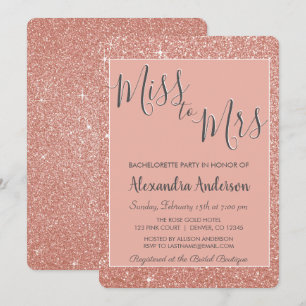 Invitation Mlle à Mme Rose Gold Parties scintillant Bachelore