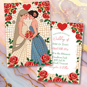 Invitation Mme & Mme Lesbian Mariage Mosaic Carrelage et Rose