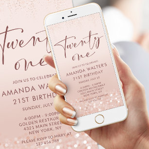 Invitation mobile Anniversaire 21 ans Rose Gold Gl