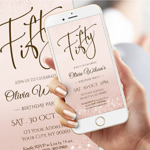 Invitation Mobile Anniversaire 50 Ans Rose Gold Él