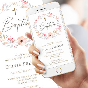Invitation mobile de baptême de fille aux fleurs r