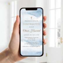 Invitation mobile de confirmation garçon aquarelle