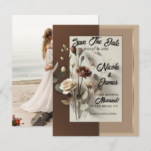 Invitation Mocha Café Au Lait Brown Neutre Floral Date de sau