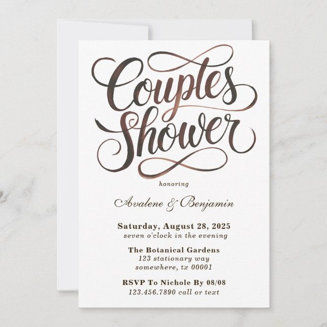 Invitation Mocha Mousse Aquarelle Typographie Couples Douche (Devant)