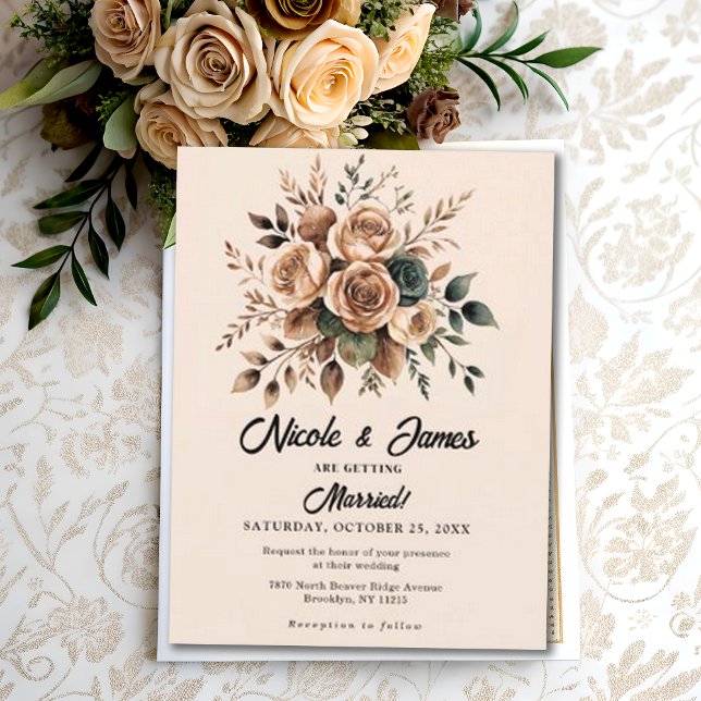 Invitation Mocha Mousse Floral Design Mariage beige (Créateur téléchargé)