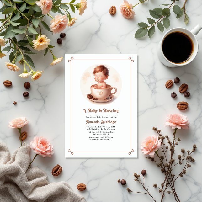 Invitation Mocha Mousse Love Brûle Du Baby shower Café (Mocha Mousse Love Is Brewing Coffee Baby Shower Invitation)