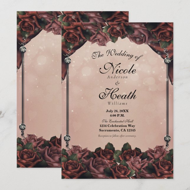 Invitation Mocha rouille Brown Roses Élégant Mariage de autom (Devant / Derrière)