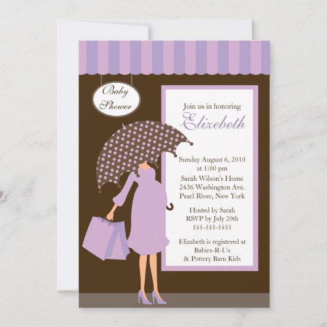 Invitation Mod Mom Baby Shoppe Baby shower pourpre (Devant)