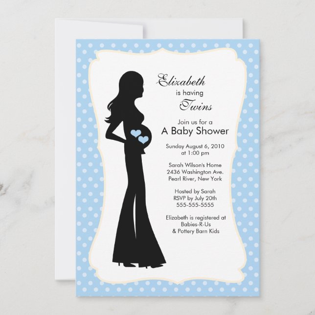 Invitation Mod Mom Twins Baby shower Blue Boys (Devant)