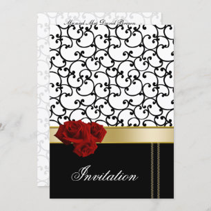 invitation mod roses rouges mariage damassé