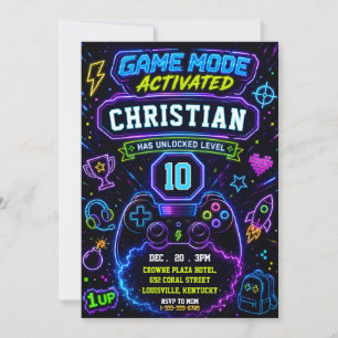 Invitation Mode de jeu néon activé Fête d'anniversaire de jou