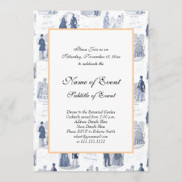 Invitation Mode française toile vintage bleu et blanc