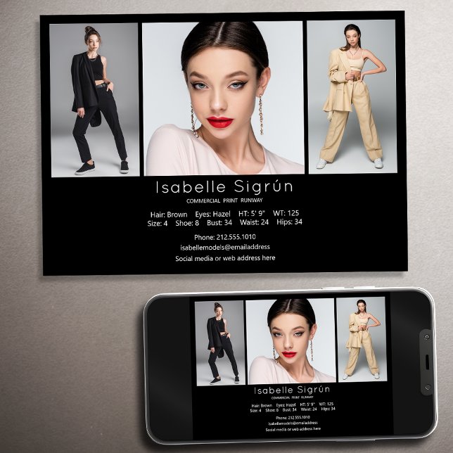 Invitation Modèle Acteur 3 Photo Comp Modèle 5x7 noir (Available in high quality print or digital download for quick messaging, email or self printing.)