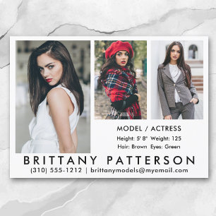 Invitation Modèle Actor Comp Card 3 Photo 5x7 Wht