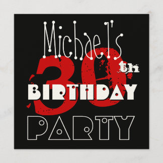 Invitation Modèle blanc rouge noir moderne du 30e anniversair