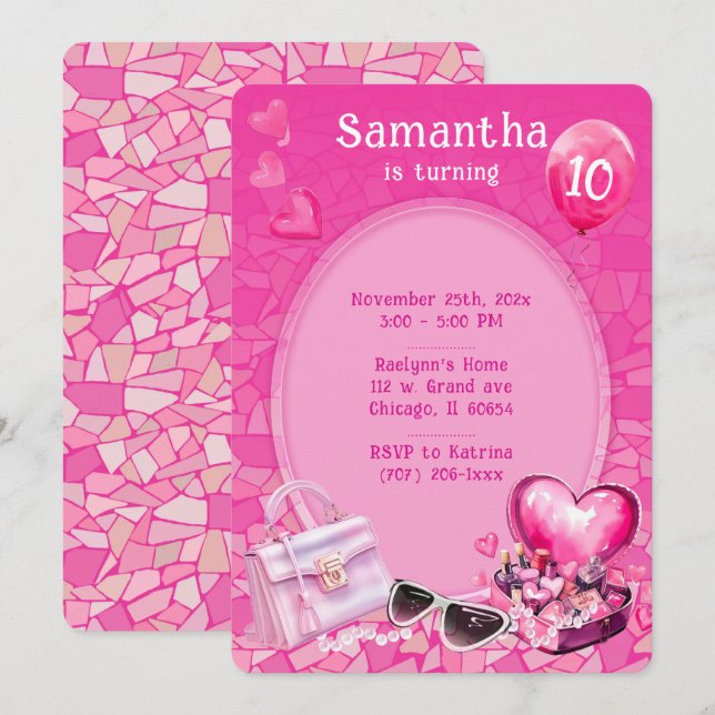 Invitation Modèle d'anniversaire rose poupée personnalisé (Devant / Derrière)
