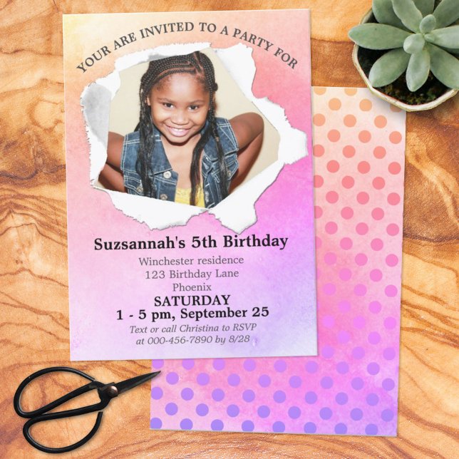 Invitation Modèle d'aquarelle photo personnalisée Forme de po (Créateur téléchargé)