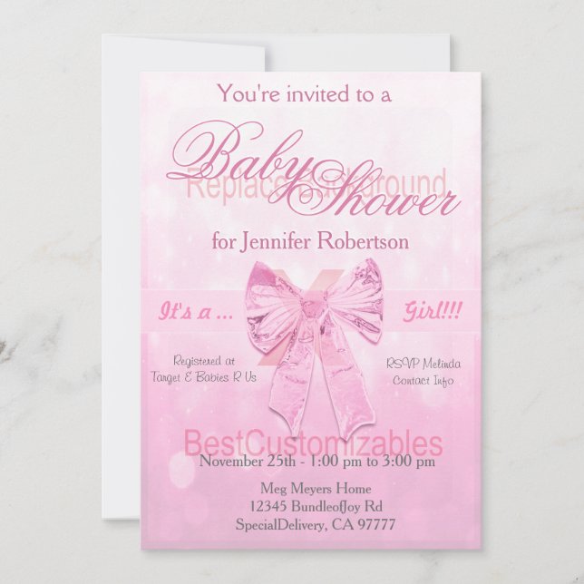 Invitation Modèle de Baby shower de Bow rose (Devant)
