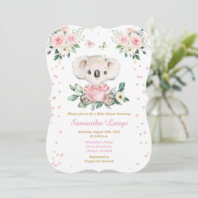 Invitation Modèle de Baby shower Koala personnalisé (Debout devant)