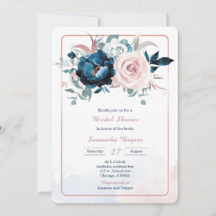 Invitation Modèle de Baby Shower Rose Gold et Bleu Nuit