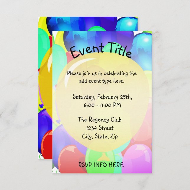 Invitation Modèle de ballon (Devant / Derrière)