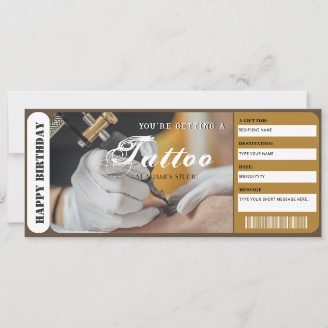 Invitation Modèle de bon cadeau de tatouage personnalisé (Devant)
