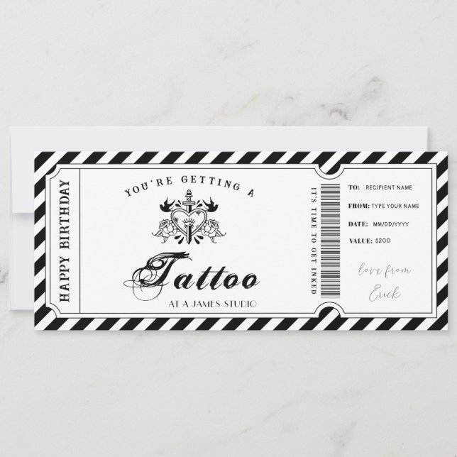 Invitation Modèle de bon cadeau de tatouage personnalisé (Devant)