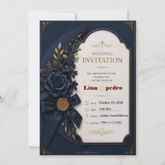 Invitation Modèle de carton d'invitation de mariage bleu et o