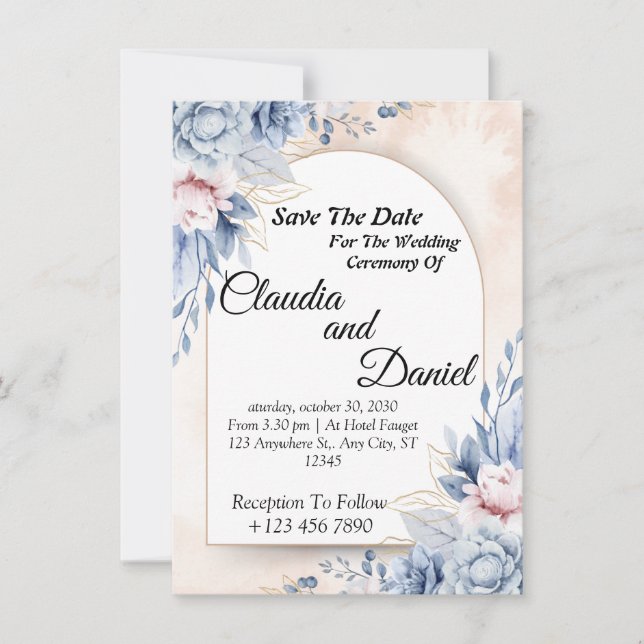 Invitation Modèle de carton d'invitation de mariage floral mo (Devant)