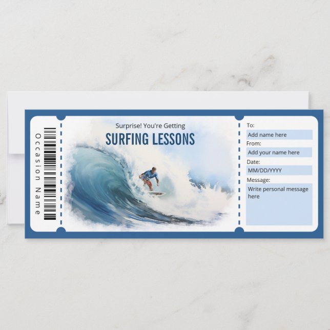 Invitation Modèle de certificat-cadeau de surf pour Surf Love (Devant)