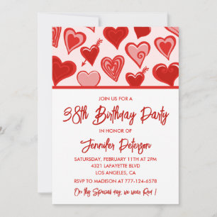 Invitation Modèle de cœurs rouges roses Simple 38e anniversai