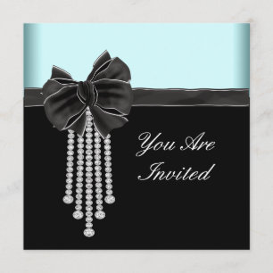 Invitation Modèle de fête bleu sarcelle noir à nœud diamant
