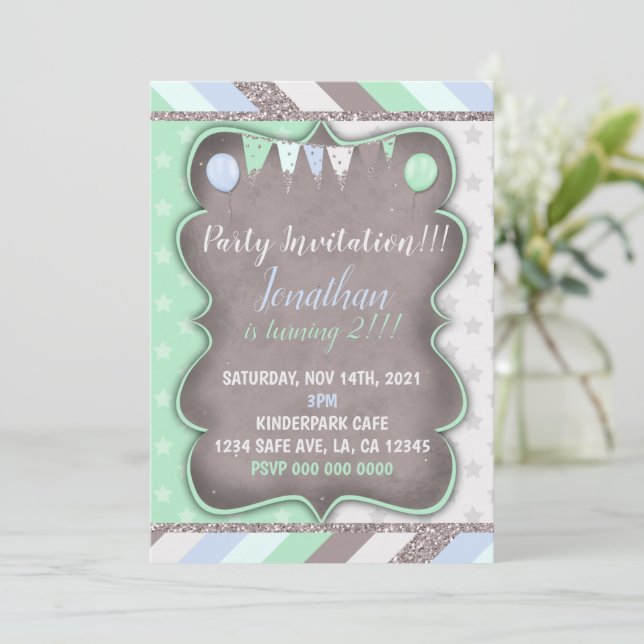 Invitation Modèle de fête d'anniversaire audacieux pour garço (Debout devant)