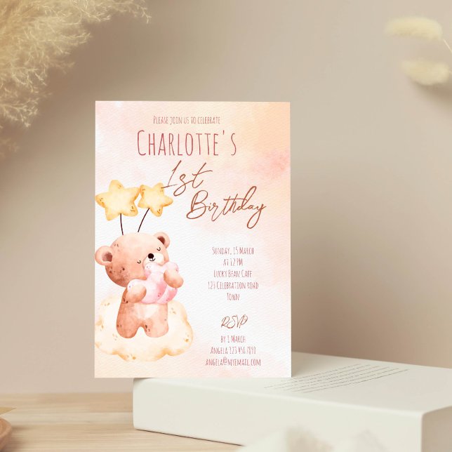 Invitation Modèle de fête d'anniversaire de l'ours en peluche (Créateur téléchargé)