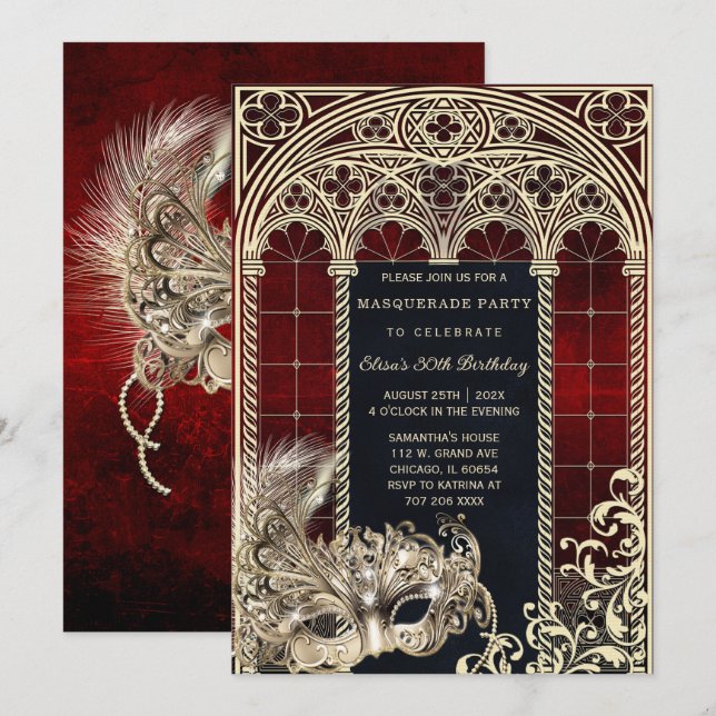 Invitation Modèle de fête d'anniversaire de masquerade de sty (Devant / Derrière)