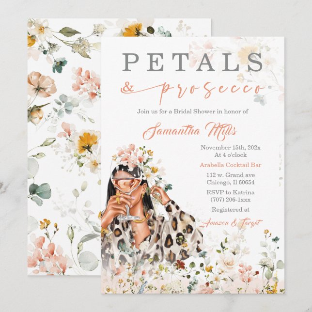Invitation Modèle de Fête des mariées des pétales et des proc (Devant / Derrière)