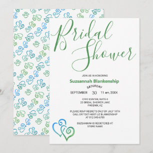 Invitation Modèle de Fête des mariées Green Blue Linked Heart