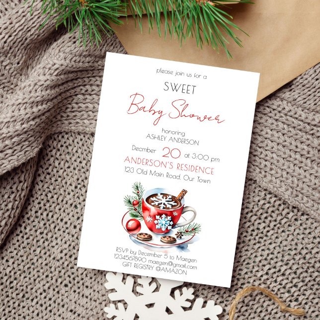 Invitation Modèle de fête du thé baby shower de Noël (Christmas sweet baby shower tea party template invitation digital download watercolor winter themed)