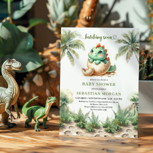 Invitation Modèle de fête prénatale pour bébé dinosaure qui v