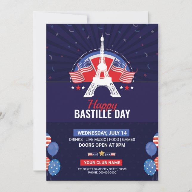 Invitation Modèle de flyer d'invitation à la fête du 14 juill (Devant)