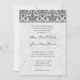 Invitation Modèle de Grey and Silver Mariage damassé