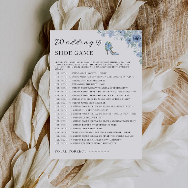 Invitation Modèle de jeu de chaussures Mariage bleu, (Blue Wedding Shoe Game Template, Invitation)