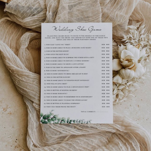 Invitation Modèle de jeu de chaussures Mariage de verdure, (Greenery Wedding Shoe Game Template, Invitation)