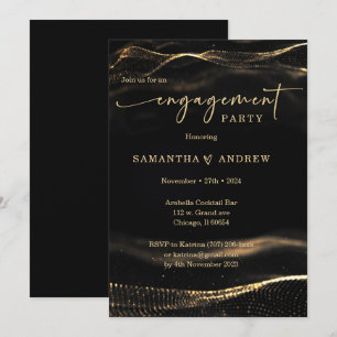 Invitation Modèle de la partie d'engagement noir et or