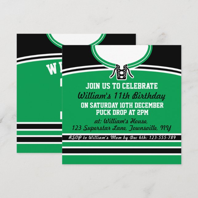 Invitation Modèle de l'équipe de hockey sur glace de Jersey (Devant / Derrière)