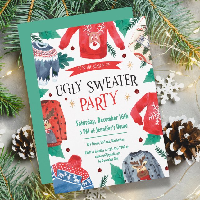 Invitation Modèle de l'invitation de la fête du pull moche (Ugly Sweater Party Invitation Template)