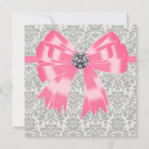 Invitation Modèle de l'invitation de la fête rose Grey Damask