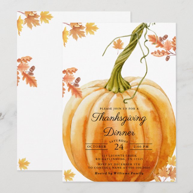 Invitation Modèle de l'invitation de Thanksgiving (Devant / Derrière)